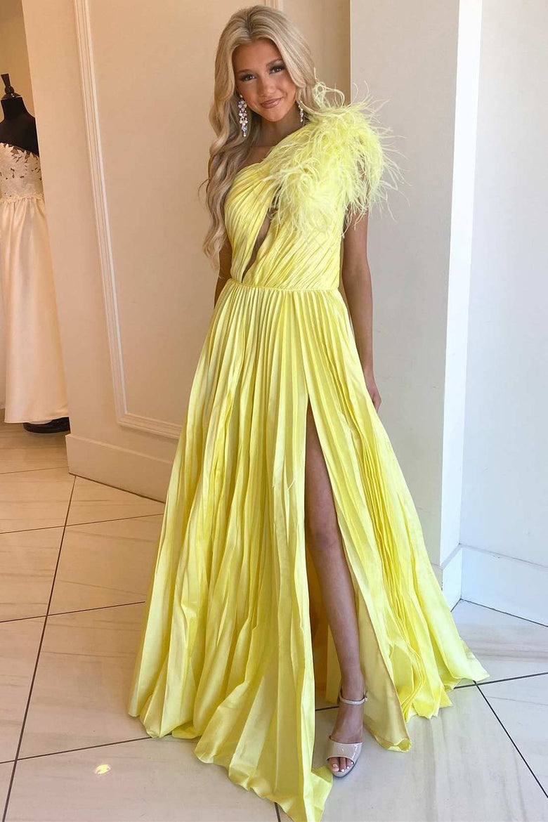 A Line Pleated One Shoulder Taffeta Prom Dress