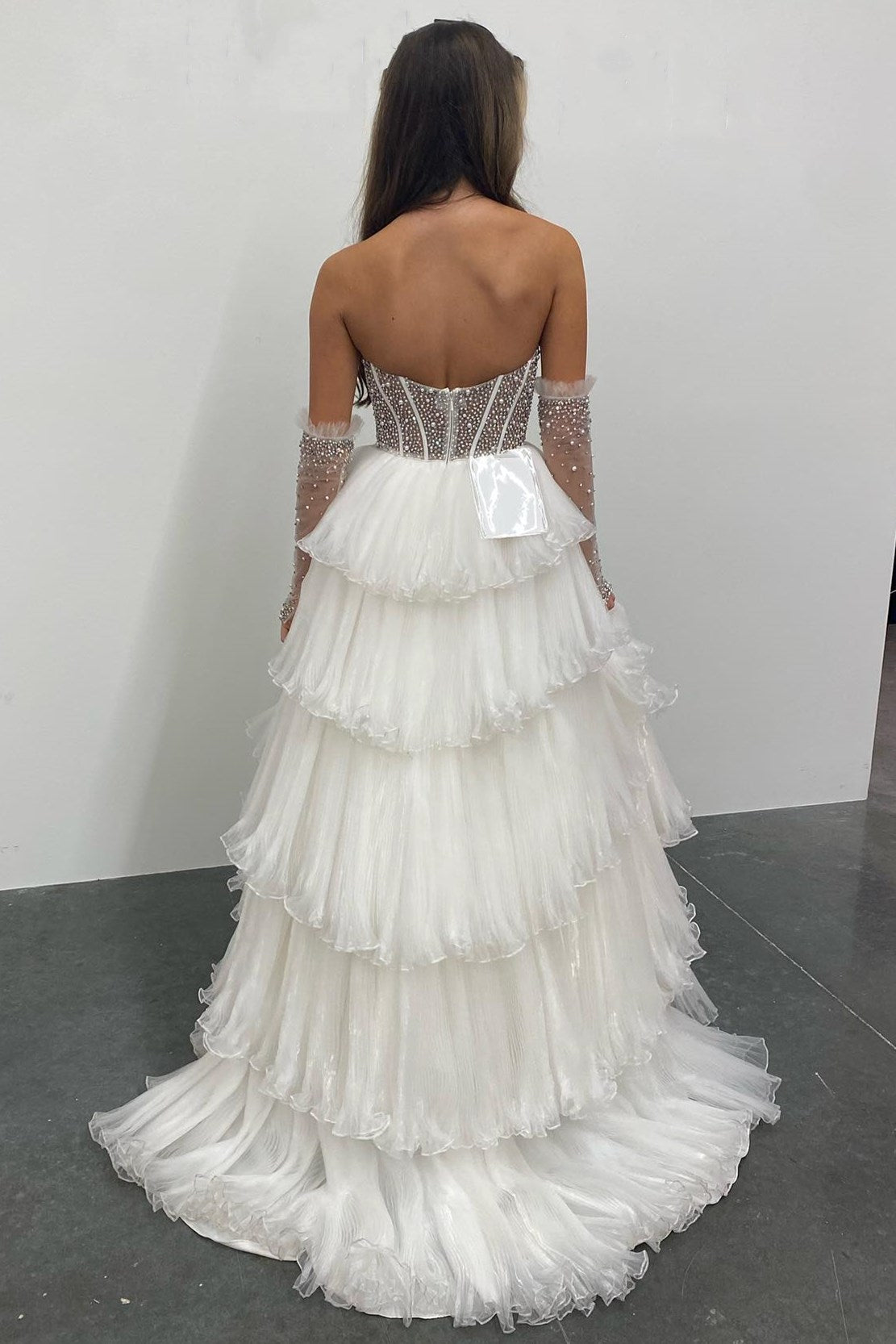 A-line Sweetheart Tiered Organza Prom Dress with Detachable Sleeves
