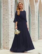 Sunnderly  Bridesmaid Dress Women Long Sleeve V-Neck Chiffon Formal Wedding Party Dress SY28018