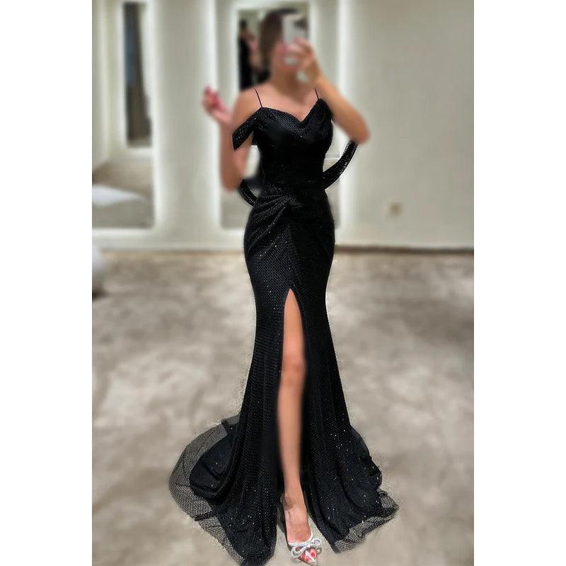 Trumpet/Mermaid Chic & Modern Straps Cap Sleeves Slit Formal Party Prom Dress