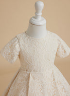 A-line Lace Sweep Train Ivory Dress (010146744)