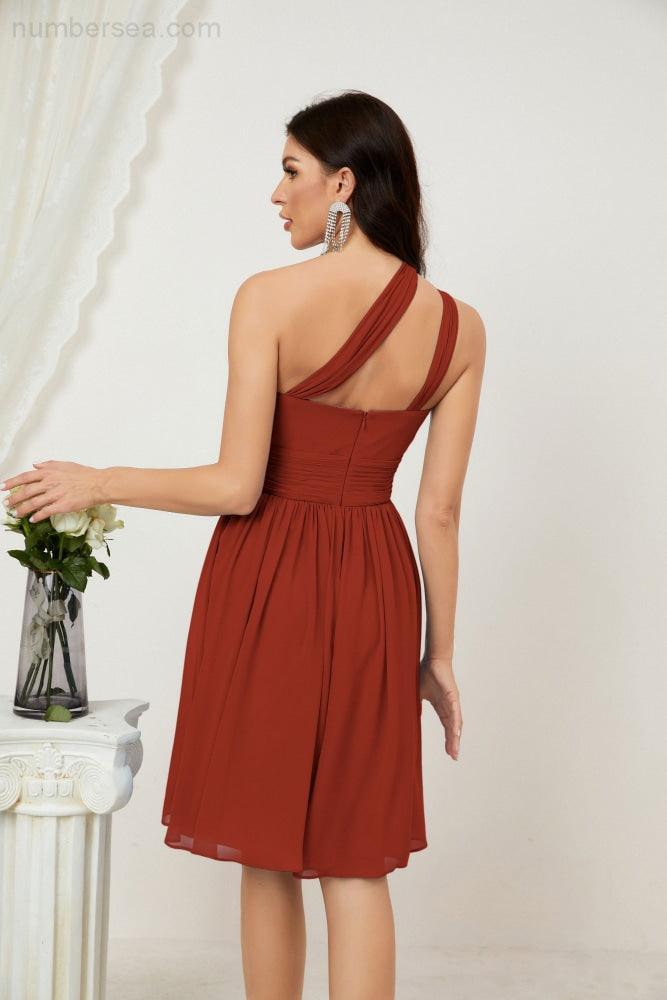 Baoleely Women Chiffon Short One Shoulder Bridesmaid Dress Formal Dresses for Party Homecoming 2804