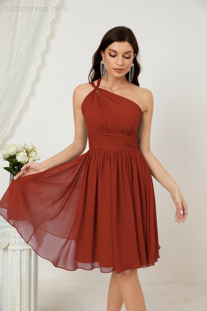 Baoleely Women Chiffon Short One Shoulder Bridesmaid Dress Formal Dresses for Party Homecoming 2804