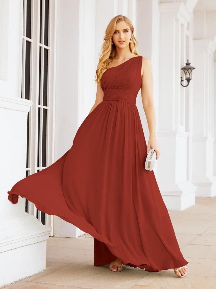 Numbersea One Shoulder Bridesmaid Dresses Long Maxi Formal Evening Party Prom Gowns 28061