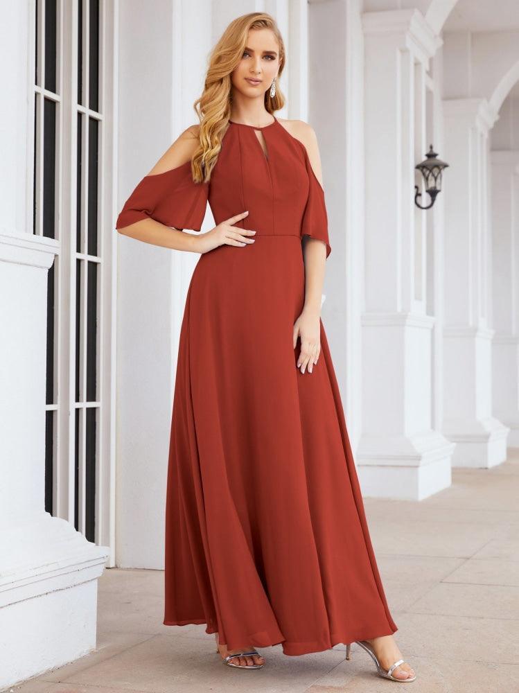 Numbersea Cold Shoulder Bridesmaid Dresses A-Line Long Formal Evening Gowns 28074