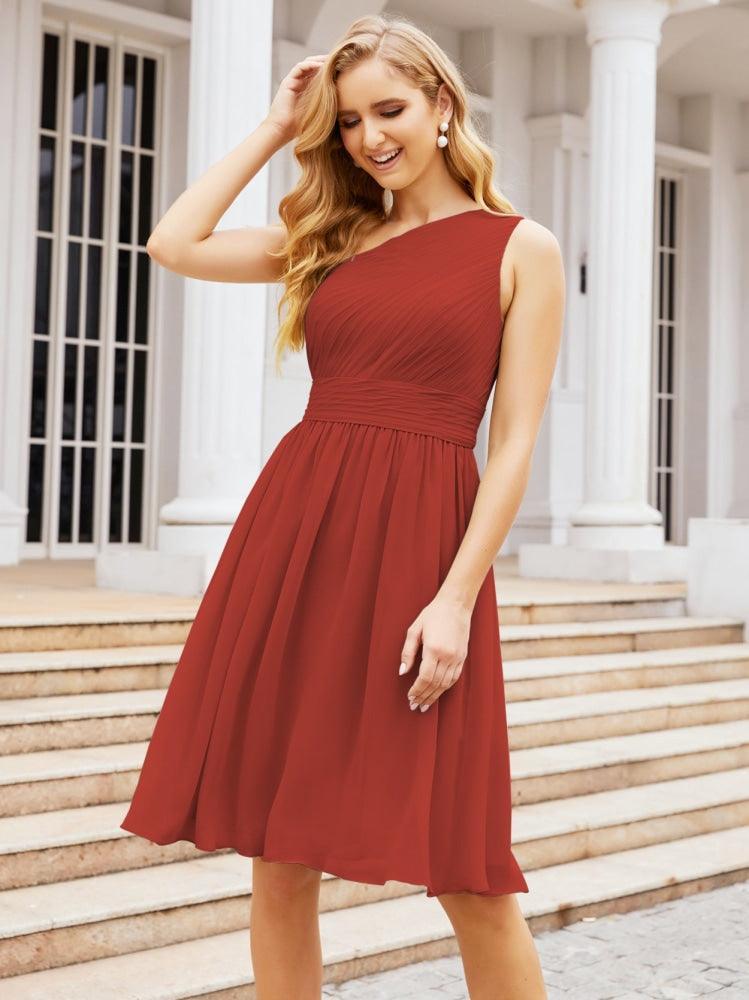 Homecoming Dress One Shoulder Pleated Short Formal Prom Gowns 28046