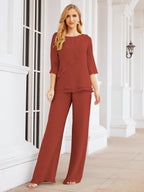 Sunnderly Elegant 2 Piece Mother of The Bride Dress Plus Size Pant Suits Ruffle Layers Sliver Housecoat SY28064