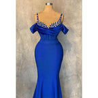 Rhinestones Straps Cap Sleeves Mermaid V-neck Party Formal Prom Dress