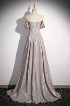 Off the Shoulder Ruffle Long Party Dress Long Sweep Train Evening Dress
