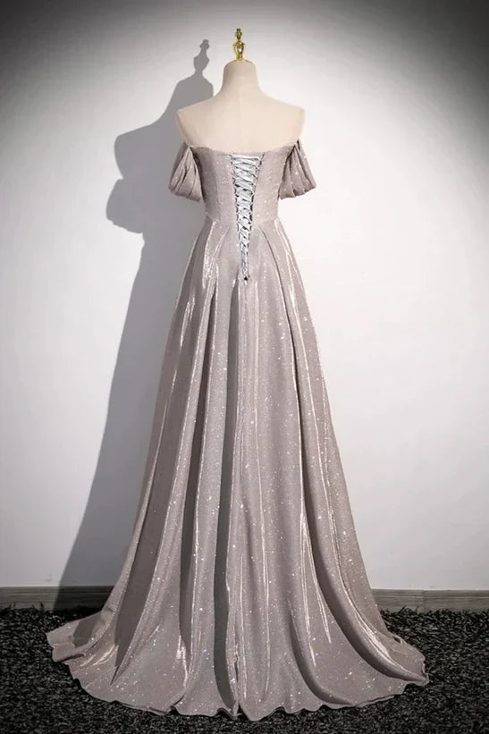 Off the Shoulder Ruffle Long Party Dress Long Sweep Train Evening Dress
