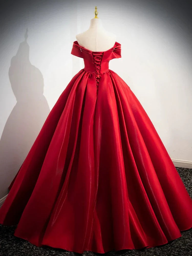 A-Line Off Shoulder Satin Long Prom Dress Evening Dress Ballgown