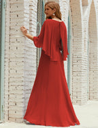 Sunnderly  Bridesmaid Dress Women Long Sleeve V-Neck Chiffon Formal Wedding Party Dress SY28018