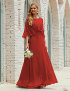 Sunnderly  Bridesmaid Dress Women Long Sleeve V-Neck Chiffon Formal Wedding Party Dress SY28018