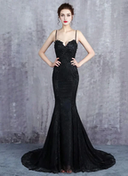 Mermaid Straps Long Formal Dress Evening Dress Prom Dress With Sweep Train