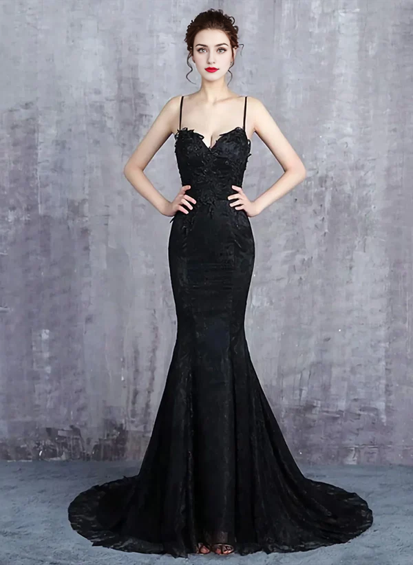 Mermaid Straps Long Formal Dress Evening Dress Prom Dress With Sweep Train