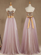 Ball Gown Light Purple Tulle Bridesmaid dress A-line Sweetheart Gold Sequined Strapless Evening dress