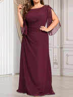 Sheath/Column Scoop Floor-Length Chiffon Mother of the Bride Dress With Pleated Beading