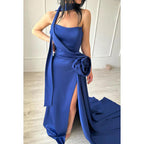 Elegant & Luxurious Halter Sleeveless Side Slit Sheath Prom Dress With Flower