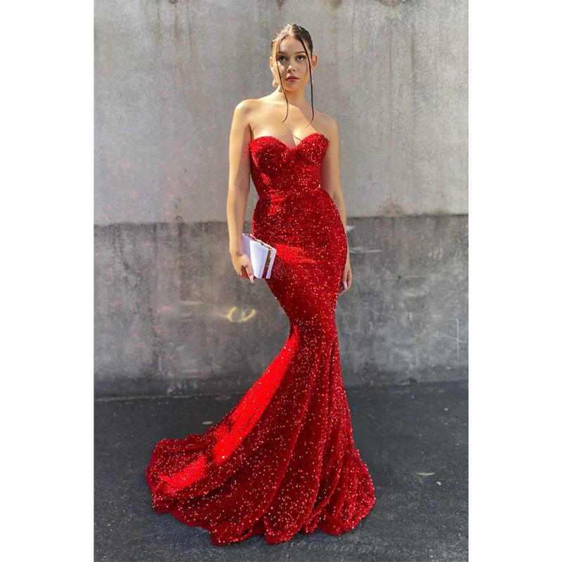 Sweetheart Red Sequins Sparkly Prom Dress