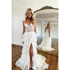 Sweetheart Lace Appliqued A-Line Long Prom Dress With Slit