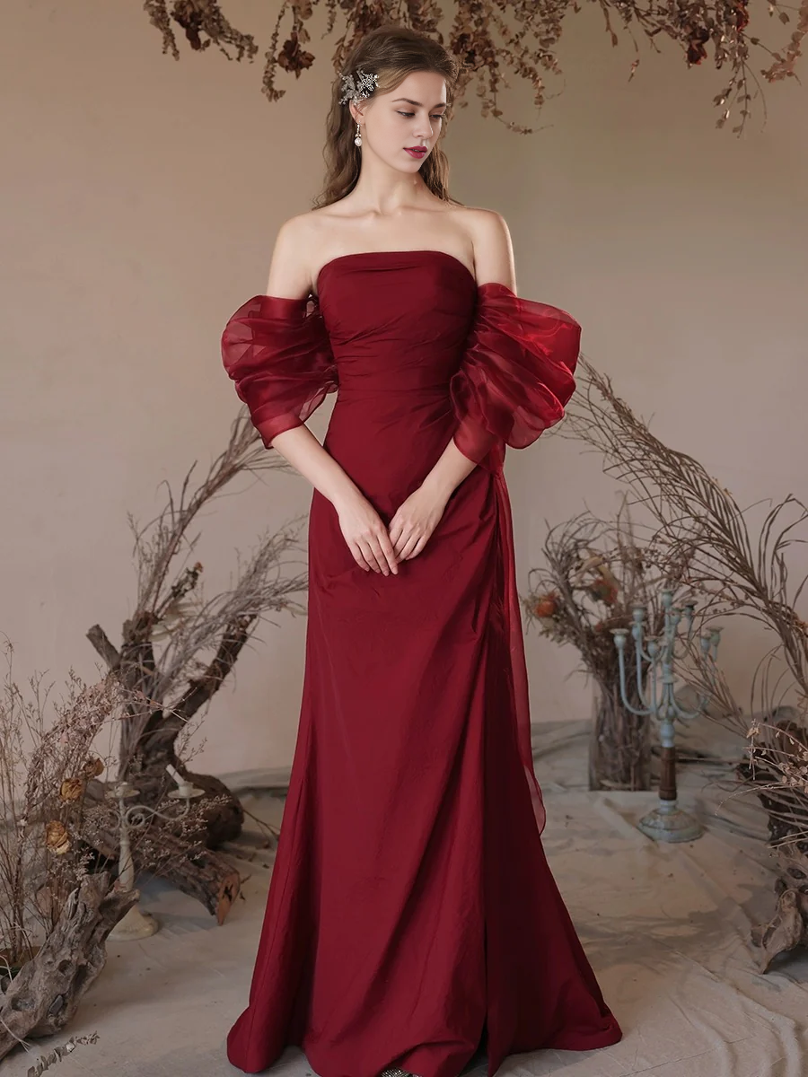 Simple Off Shoulder Satin Long Floor-length Prom Dress Evening Dress