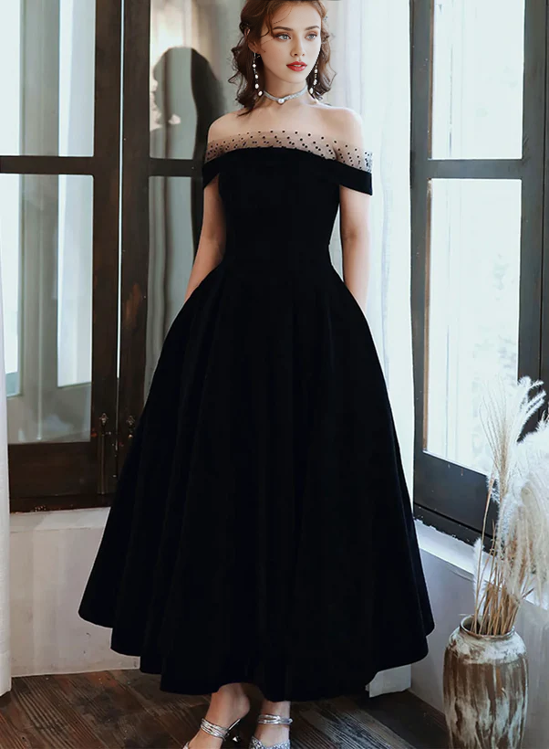 Off Shoulder Velvet Party Dress Homecoming Dress Evening Dress Wedding Guest Party Dresses