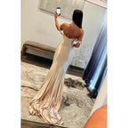 Trumpet/Mermaid Classic Elegant Of-Shoulder Cap Sleeves Satin Party Prom Dress
