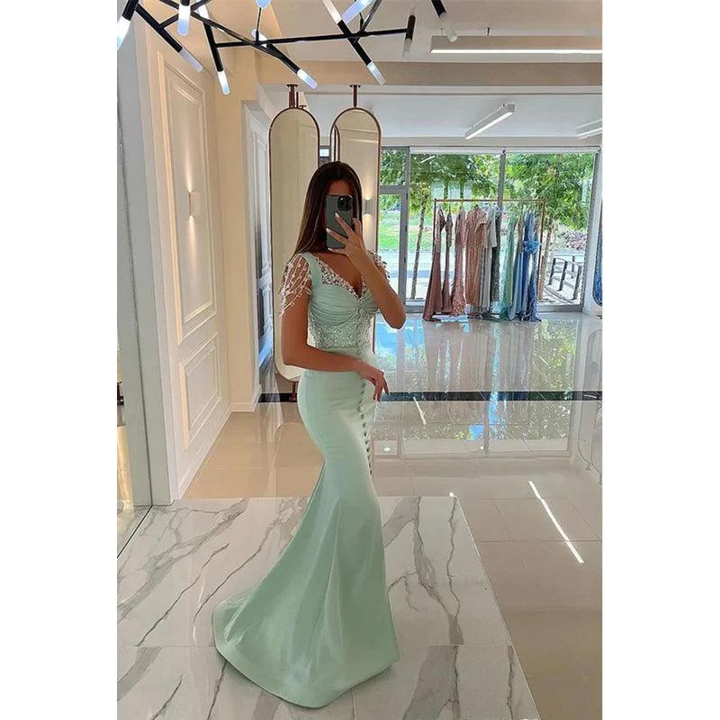 Sweetheart Beaded Satin Mermaid Long Prom Gown With Slit