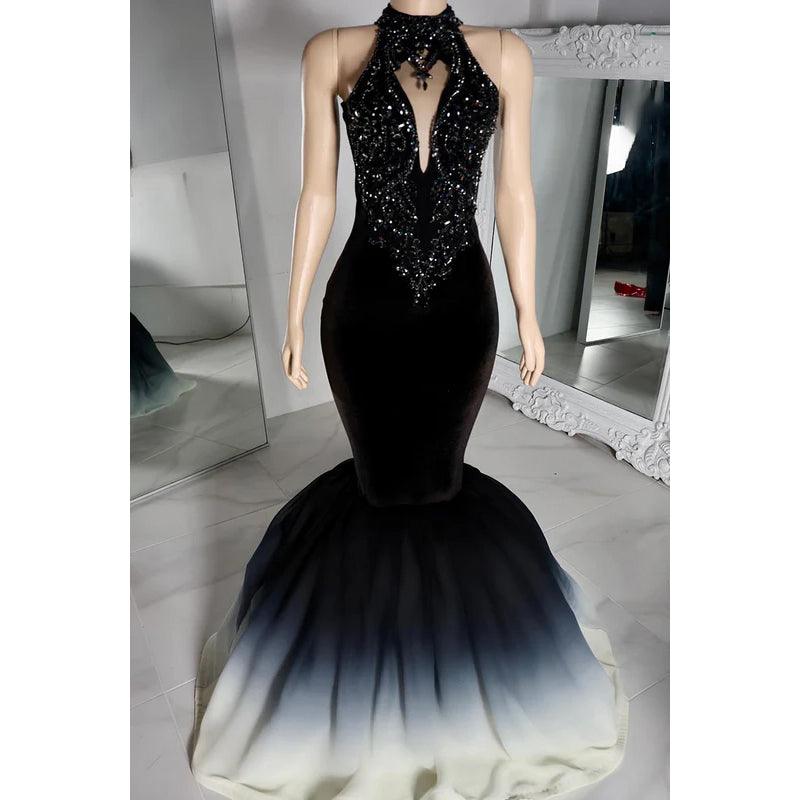Trumpet/Mermaid Hight Neck Sleeveless Mermaid Beaded Evening Party Prom Dress