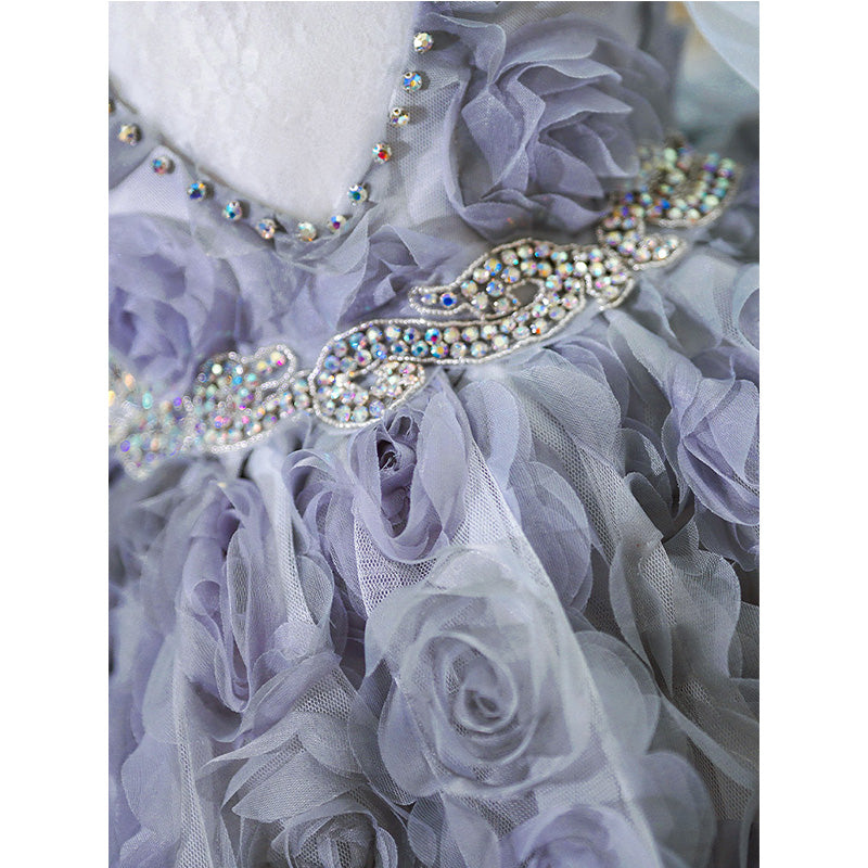 Baby Girl First Communion Dress Flower Girl Princess Dress Rose Beaded Mesh Fluffy  Dress