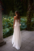 White Satin Maxi Prom Dresses with Strapless Corset Bodice Lace-Up Back Pleated Chiffon Skirt for Prom and Garden Wedding