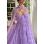 Sweetheart Spaghetti Straps A-Line Tulle Long Prom Dress With Shawl