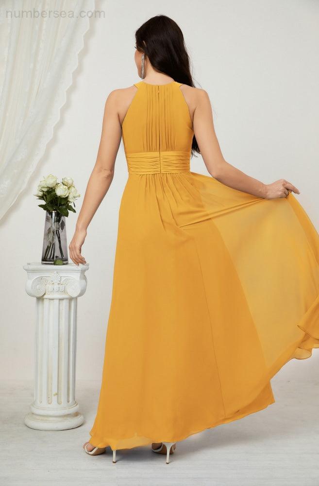 Baoleely Formal Party Gown Dress Chiffon Halter Long Sleeveless Bridesmaid Dresses 2802