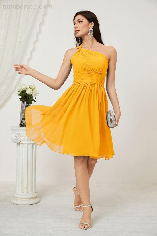 Baoleely Women Chiffon Short One Shoulder Bridesmaid Dress Formal Dresses for Party Homecoming 2804