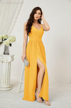 Baoleely  Neck Bridesmaid Dresses Chiffon Long Spaghetti A-line Formal Prom Gown for Wedding Party Evening 2801