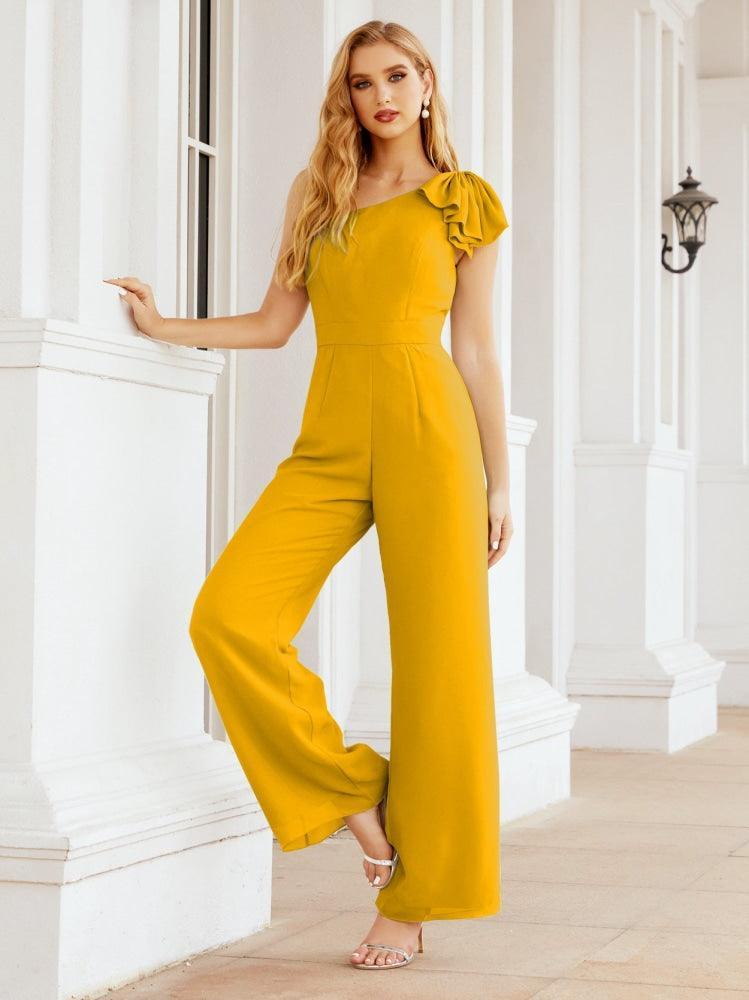 Numbersea Women's One Shoulder Long Jumpsuit Formal Evening Dress Long Bridesmaid Dresses Pants Wedding Party 28034