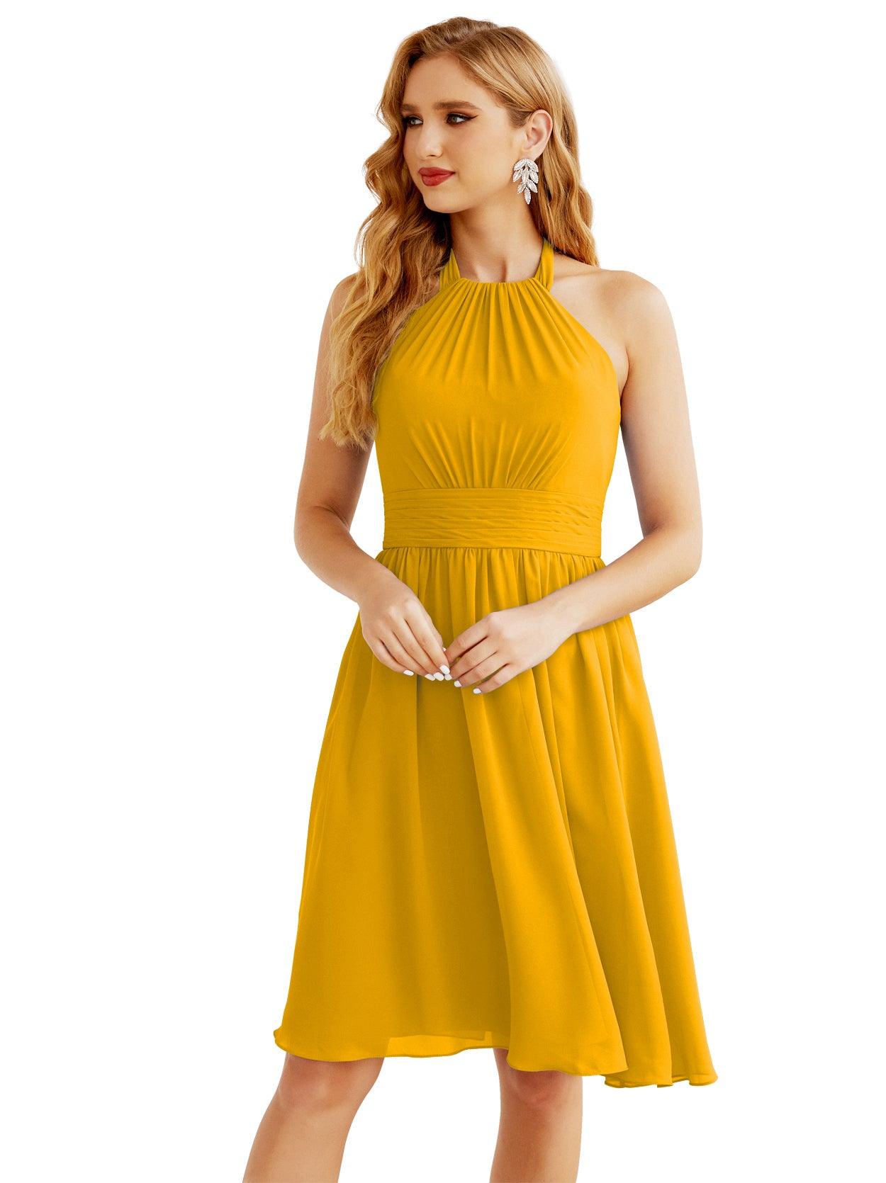 Baoleely Halter Chiffon Bridesmaid Dresses Short Sleeveless Formal Party Dress Open Back 28023