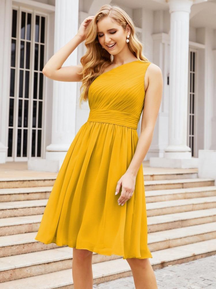 Homecoming Dress One Shoulder Pleated Short Formal Prom Gowns 28046