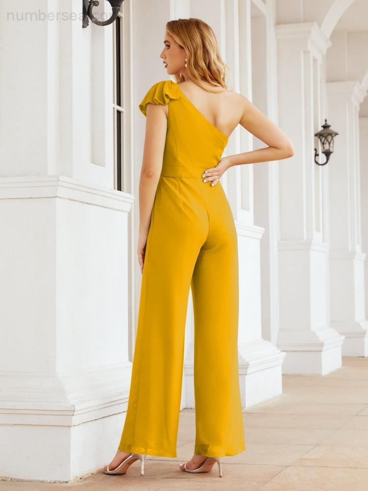 Numbersea Women's One Shoulder Long Jumpsuit Formal Evening Dress Long Bridesmaid Dresses Pants Wedding Party 28034