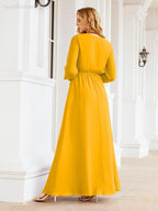 Numbersea Women's Chiffon Bridesmaid Dress A line Long Sleeves Formal Evening Prom Gown for Wedding Guest 28032
