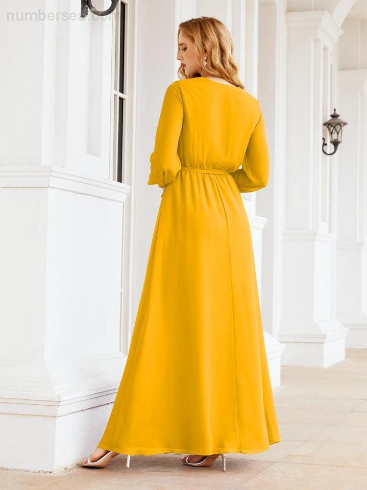 Numbersea Women's Chiffon Bridesmaid Dress A line Long Sleeves Formal Evening Prom Gown for Wedding Guest 28032