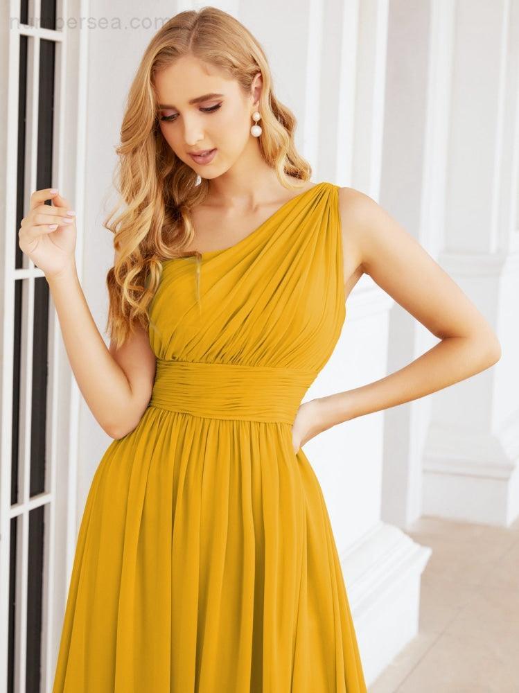 Numbersea One Shoulder Bridesmaid Dresses Long Maxi Formal Evening Party Prom Gowns 28061