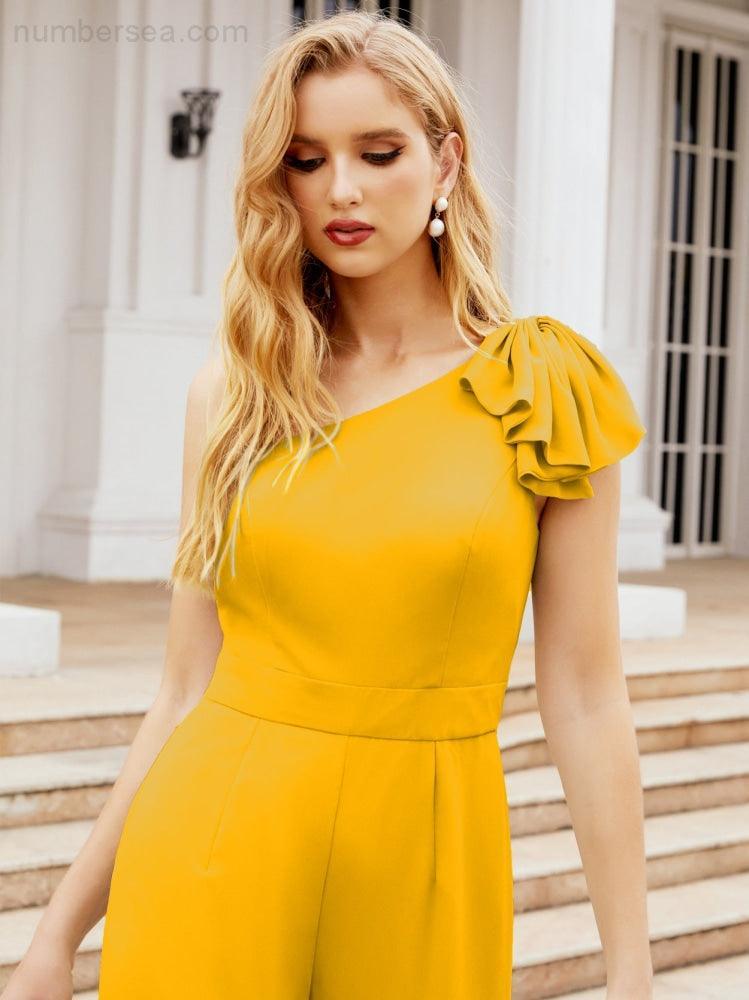 Numbersea Women's One Shoulder Long Jumpsuit Formal Evening Dress Long Bridesmaid Dresses Pants Wedding Party 28034