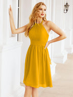 Baoleely Halter Chiffon Bridesmaid Dresses Short Sleeveless Formal Party Dress Open Back 28023