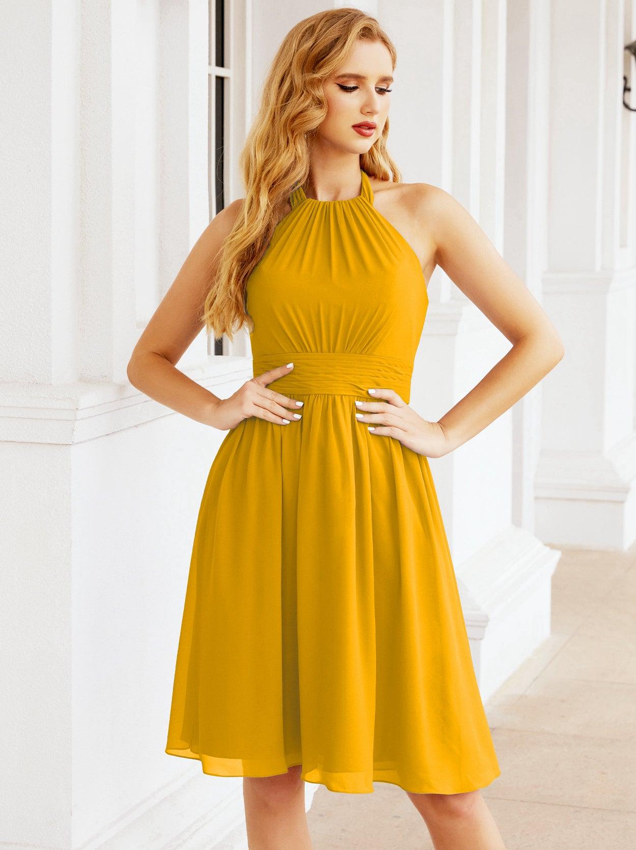 Baoleely Halter Chiffon Bridesmaid Dresses Short Sleeveless Formal Party Dress Open Back 28023