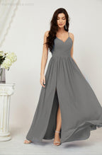 Baoleely  Neck Bridesmaid Dresses Chiffon Long Spaghetti A-line Formal Prom Gown for Wedding Party Evening 2801