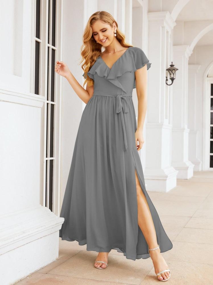 Bridesmaid Dresses with Flutter Sleeves Formal Evening Party Prom Gowns 28044