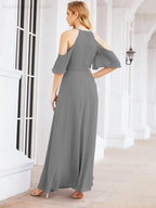 Numbersea Cold Shoulder Bridesmaid Dresses A-Line Long Formal Evening Gowns 28074