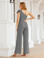 Numbersea Women's One Shoulder Long Jumpsuit Formal Evening Dress Long Bridesmaid Dresses Pants Wedding Party 28034
