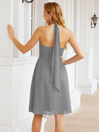 Baoleely Halter Chiffon Bridesmaid Dresses Short Sleeveless Formal Party Dress Open Back 28023